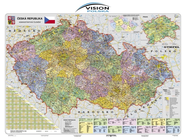 Czechy. Mapa ścienna administracyjno-drogowa. Przykład indywidualizacji