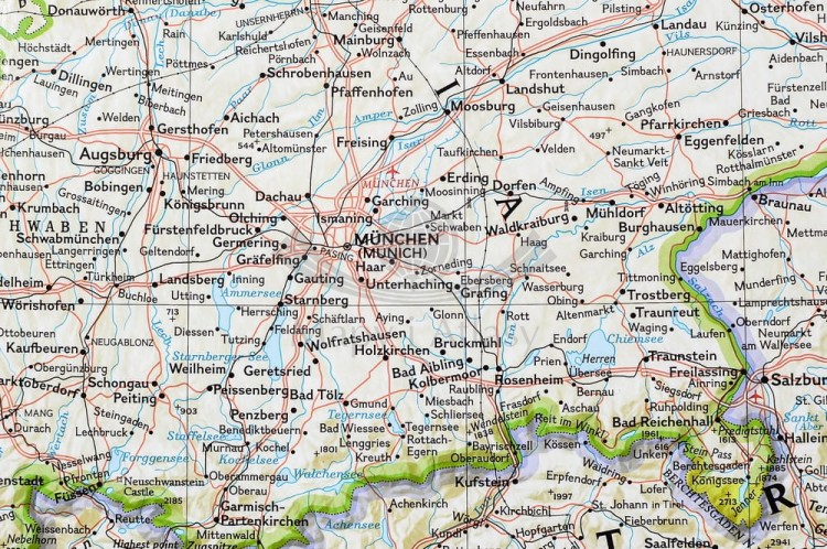 Niemcy 1:1 375 000. Mapa w wersji do wpinania wydawnictwa National Geographic. Fragment 2