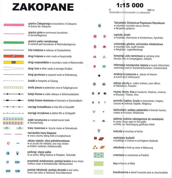 Zakopane 1:15 000. Mapa / Plan miasta wydawnictwa ExpressMap. Legenda