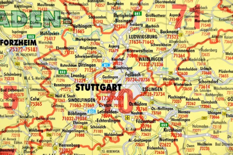 Niemcy 1:500 000. Mapa ścienna. Kody pocztowe. Postleit-Karte. Fragment 3