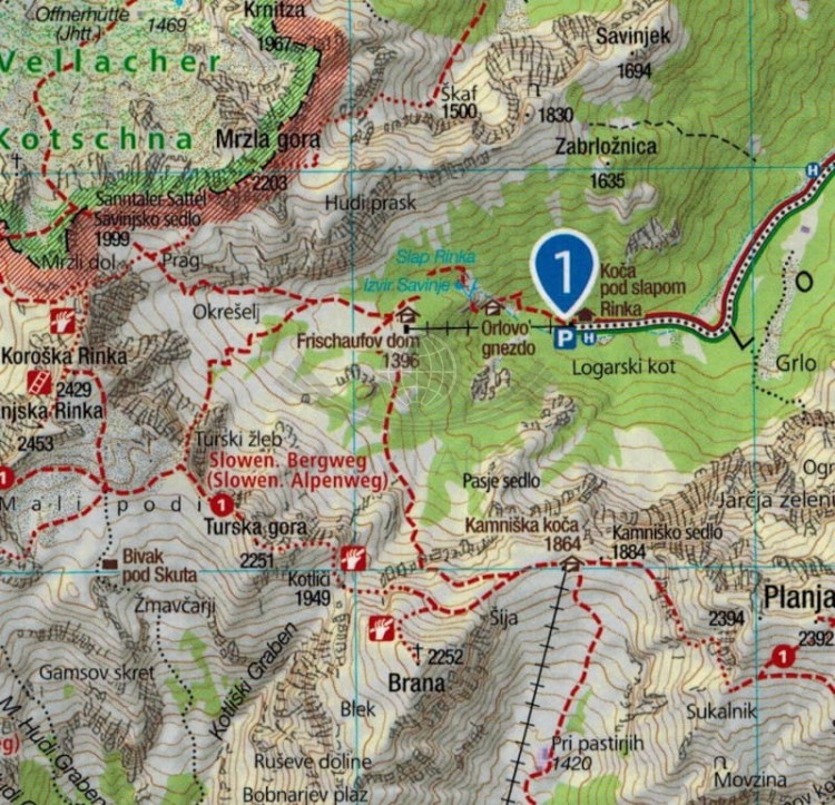 Klopeiner See, Karawanken Ost, Steiner Alpen. Laminowana mapa turystyczna wydawnictwa Kompass. Fragment 2