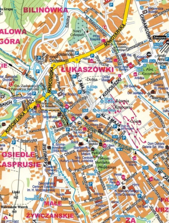Tatry Polskie i Słowackie 1:55 000. Laminowana mapa turystyczna wydawnictwa ExpressMap. Plan miasta - fragment