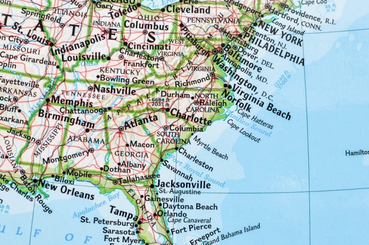 Ameryka Północna i Południowa 1:19 100 000. Mapa polityczna w wersji magnetycznej. Wydawnictwo: National Geographic. Fragment 1
