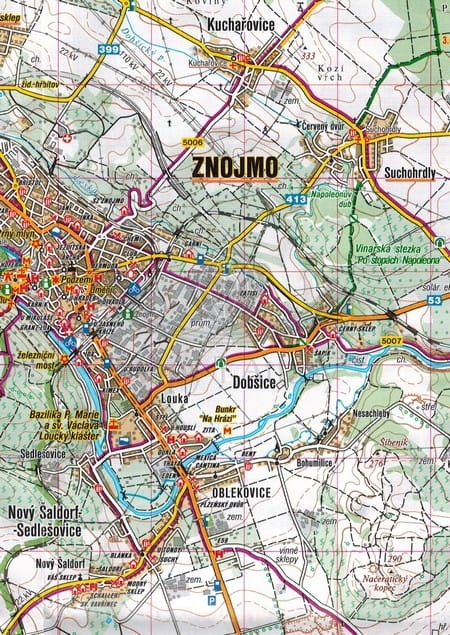 Zapora Wranowska / Podyji - Thayatal, Vranovska prehrada. Mapa turystyczna 53 wydawnictwa Shocart. Fragment 2