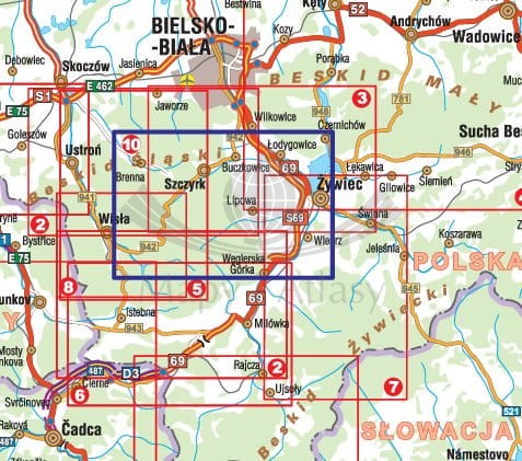 Wokół Skrzycznego. Beskid Śląski. Mapa turystyczna wydawnictwa Galileos. Zasięg