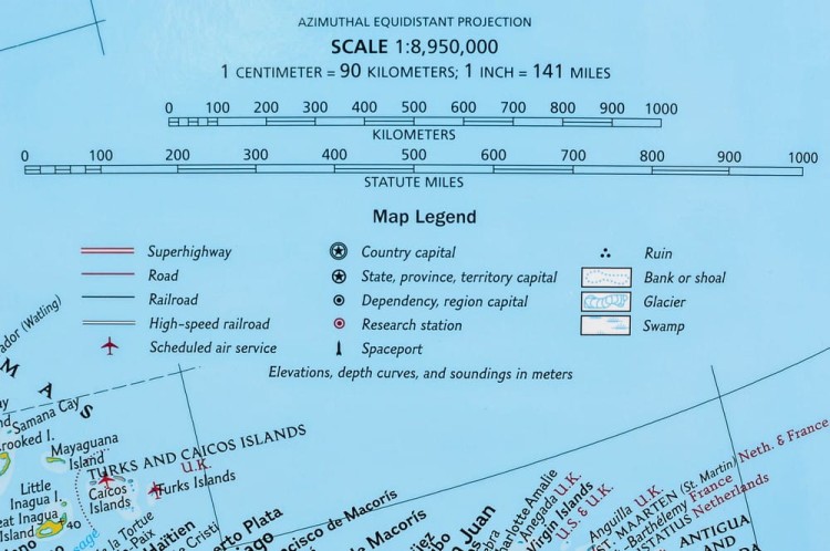 Ameryka Północna 1:8 950 000. Mapa ścienna polityczna. Wydawnictwo: National Geographic. Legenda