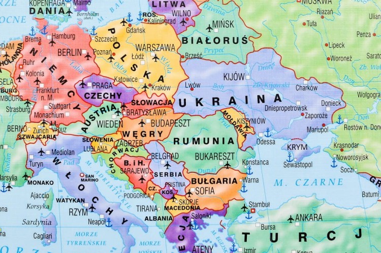 Świat 1:26 000 000. Dwustronna mapa ścienna wydawnictwa Meridian. Polityczna. Fragment 1