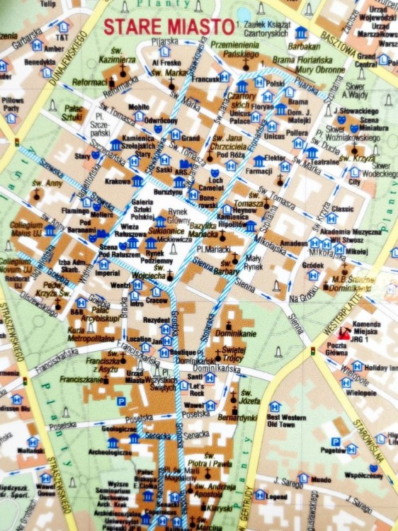 Kraków 1:22 000. Mapa ścienna. Plan miasta wydawnictwa Piętka.  Plan centrum - fragment