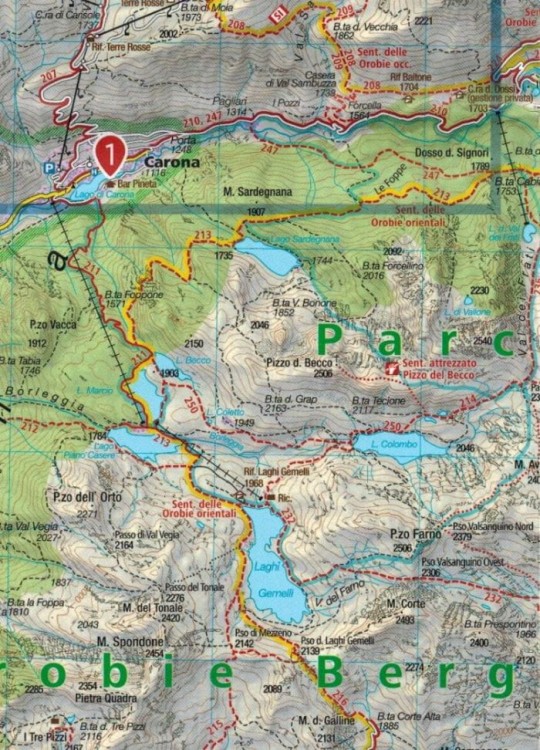 Alpy Bergamskie / Alpi Orobie Bergamasche. Wodoodporna mapa turystyczna 104 wydawnictwa Kompass. Fragment 1