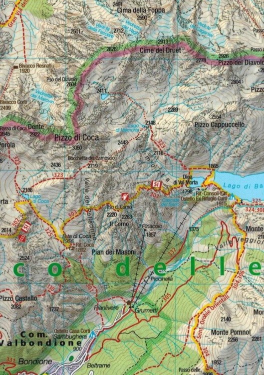 Alpy Bergamskie / Alpi Orobie Bergamasche. Wodoodporna mapa turystyczna 104 wydawnictwa Kompass. Fragment 3