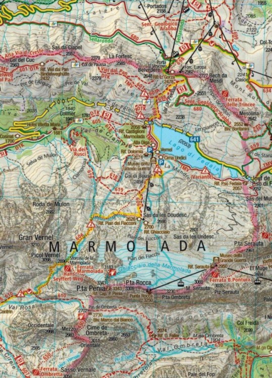 Sellagruppe, Groden, Seiser Alm / Gruppo di Sella, Val Gardena, Alpe di Siusi, Marmolada. Wodoodporna mapa turystyczna 59 wydawnictwa Kompass. Fragment 2