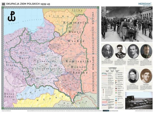 Okupacja ziem polskich 1939-1943. Mapa ścienna wydawnictwa Meridian