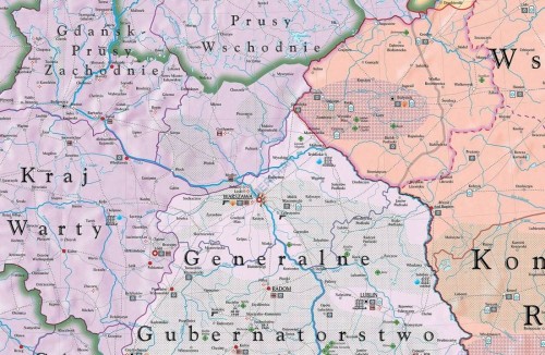 Okupacja ziem polskich 1939-1943. Mapa ścienna wydawnictwa Meridian. Fragment 1
