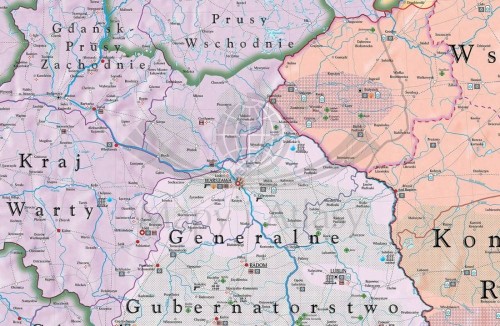 Okupacja ziem polskich 1939-1943. Mapa ścienna wydawnictwa Meridian. Fragment 1
