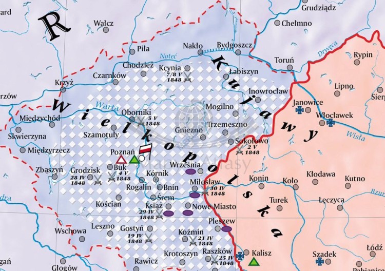 Ziemie polskie 1:850 000 w latach 1832-1848. Mapa ścienna wydawnictwa Meridian. Fragment 1