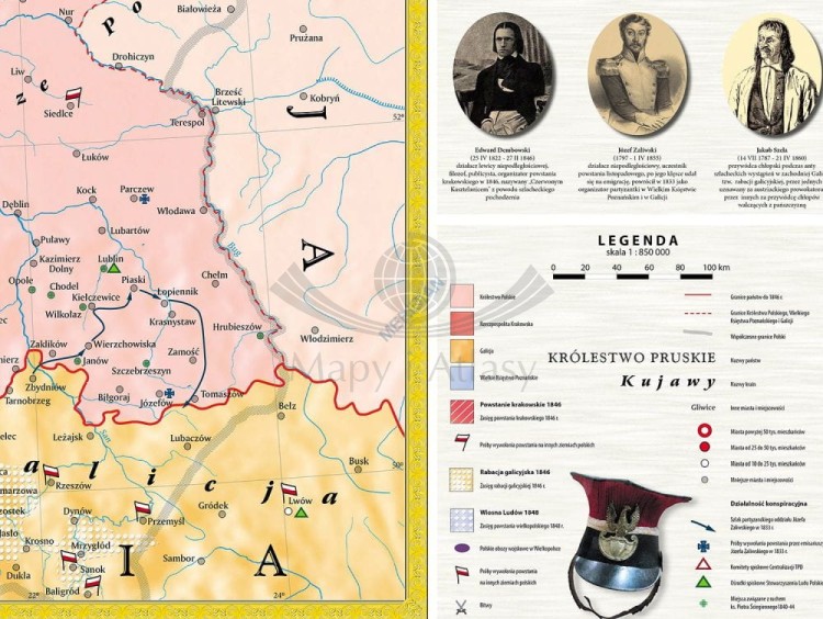 Ziemie polskie 1:850 000 w latach 1832-1848. Mapa ścienna wydawnictwa Meridian. Fragment 2