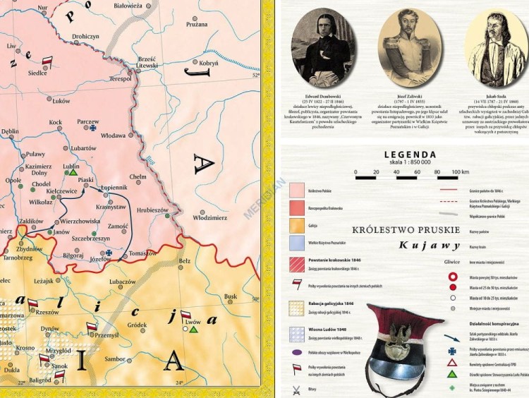Ziemie polskie 1:850 000 w latach 1832-1848. Mapa ścienna wydawnictwa Meridian. Fragment 2