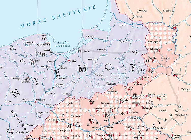 Rewolucja 1905-7 na ziemiach polskich. Mapa ścienna wydawnictwa Meridian. Fragment 1