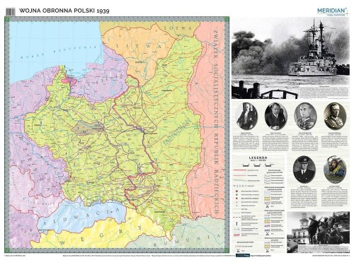 Wojna obronna Polski w 1939. Mapa ścienna wydawnictwa Meridian