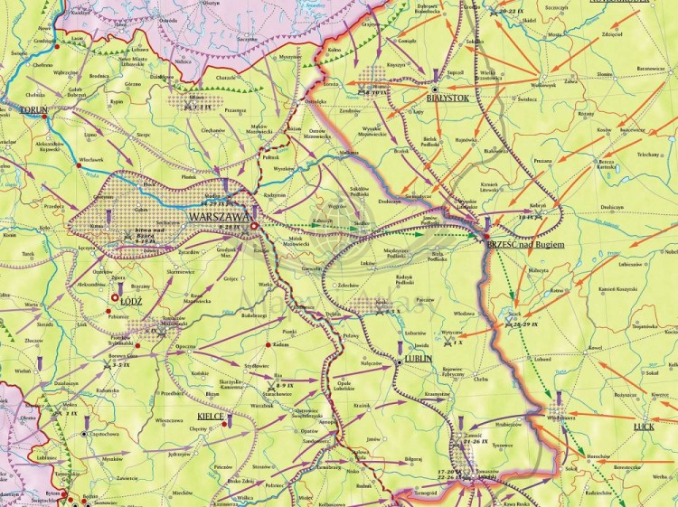 Wojna obronna Polski w 1939. Mapa ścienna wydawnictwa Meridian. Fragment 1