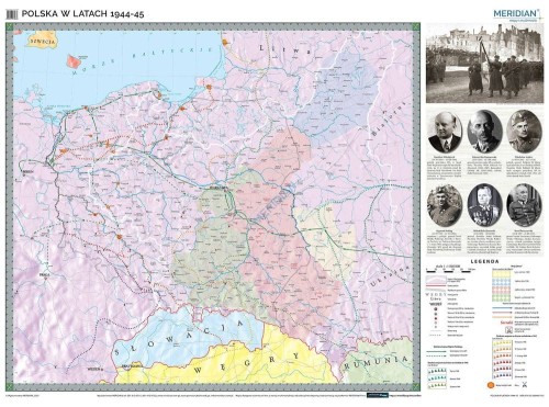 Polska w latach 1944-1945. Mapa ścienna wydawnictwa Meridian