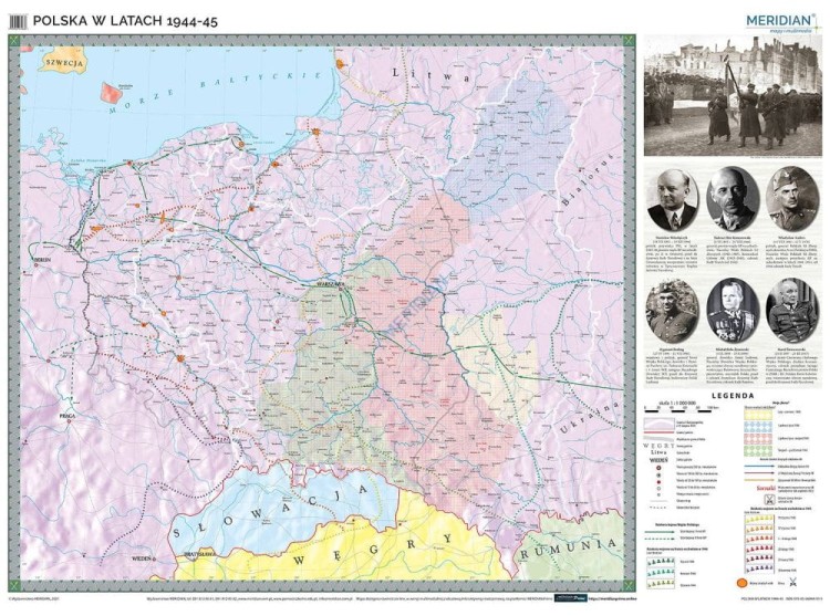 Polska w latach 1944-1945. Mapa ścienna wydawnictwa Meridian