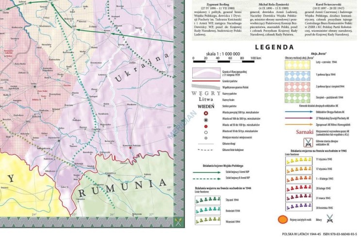 Polska w latach 1944-1945. Mapa ścienna wydawnictwa Meridian. Fragment 2