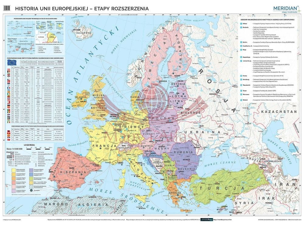 Unia Europejska - etapy rozszerzania. Mapa ścienna 160 x 120 cm. Drewniane półwałki