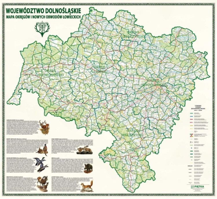 Województwo dolnośląskie. Mapa ścienna obwodów łowieckich