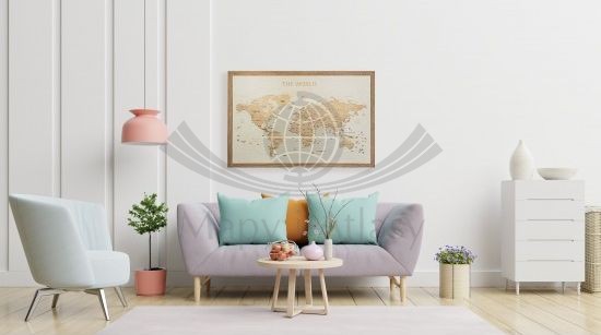 Świat. Mapa 3D w drewnie. Przykład aranżacji 1