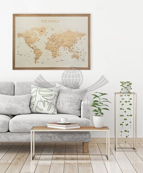 Świat. Mapa 3D w drewnie. Przykład aranżacji 2
