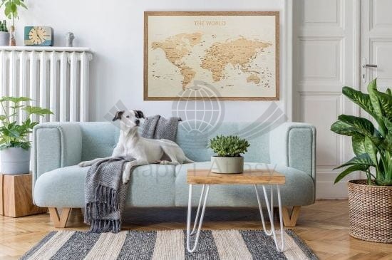 Świat. Mapa 3D w drewnie. Przykład aranżacji 3