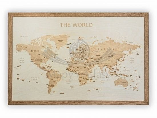 Świat. Mapa 3D w drewnie 84 x 55 cm