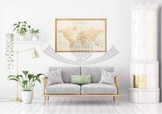 Świat. Mapa 3D w drewnie. Przykład aranżacji 1