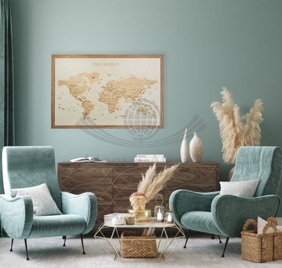 Świat. Mapa 3D w drewnie. Przykład aranżacji 2
