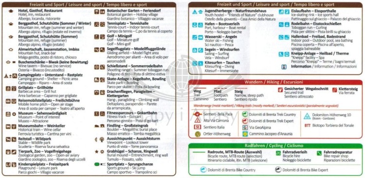 Peio e Rabbi, Val di Sole. Wodoodporna mapa turystyczna 095 wydawnictwa Kompass. Legenda 2