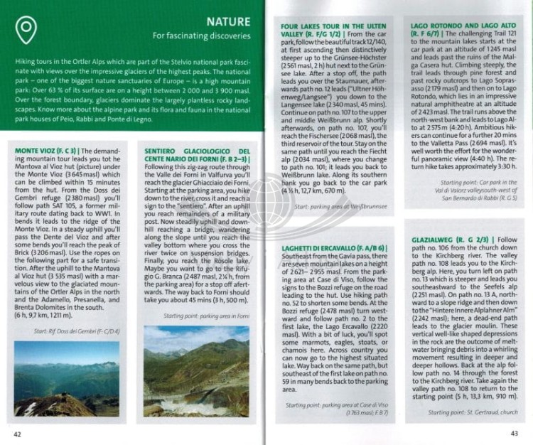 Peio e Rabbi, Val di Sole. Wodoodporna mapa turystyczna 095 wydawnictwa Kompass. Informator - przykładowe strony 1