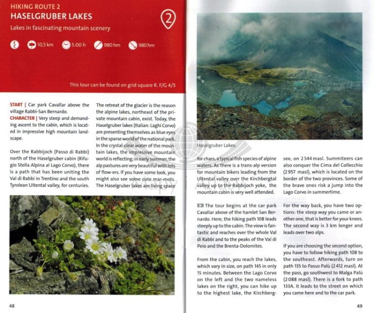 Peio e Rabbi, Val di Sole. Wodoodporna mapa turystyczna 095 wydawnictwa Kompass. Informator - przykładowe strony 2