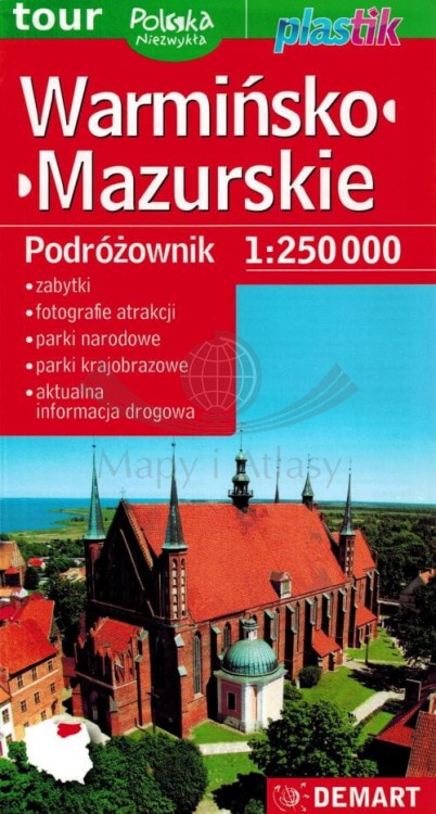 Województwo warmińsko-mazurskie. Laminowana mapa samochodowo-turystyczna wydawnictwa Demart. Okładka