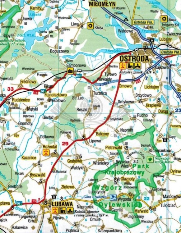Województwo warmińsko-mazurskie. Laminowana mapa samochodowo-turystyczna wydawnictwa Demart. Fragment 2