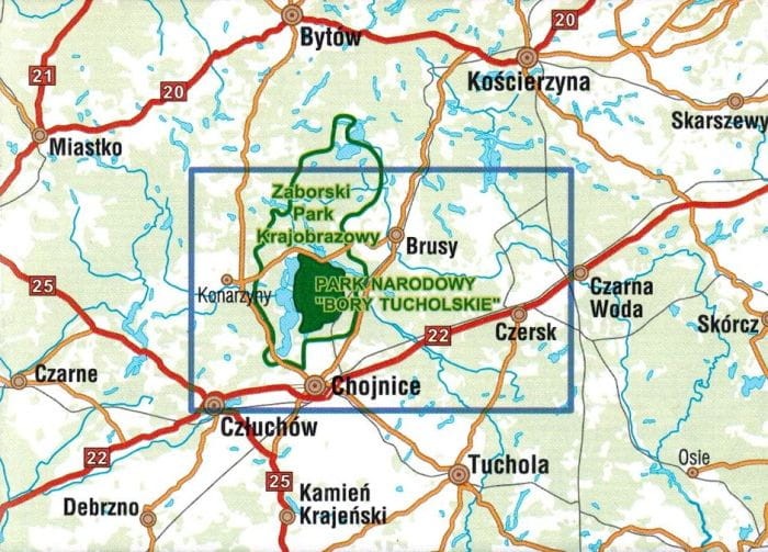 Bory Tucholskie, część północna 1:50 000. Park Narodowy "Bory Tucholskie". Mapa turystyczna wydawnictwa Galileos. Zasięg