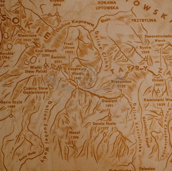 Tatry. Panorama. Grawerowana w drewnie. Fragment 2