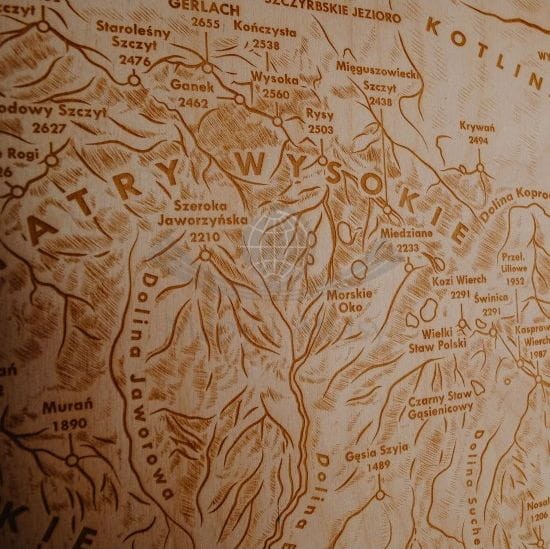 Tatry. Panorama. Grawerowana w drewnie. Fragment 3