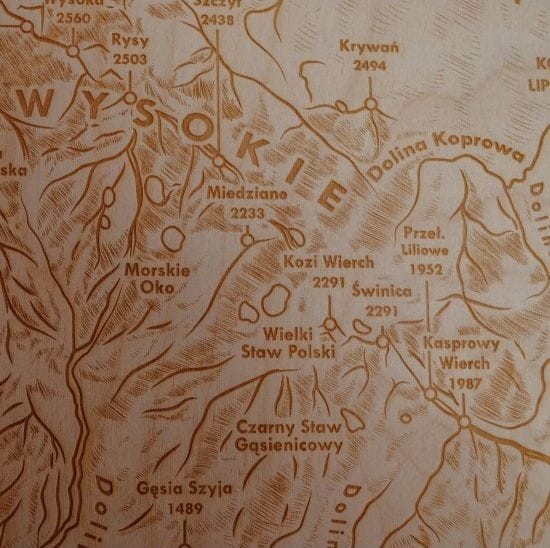 Tatry. Panorama. Grawerowana w drewnie. Fragment 4