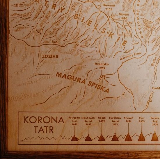 Tatry. Panorama. Grawerowana w drewnie. Fragment 6