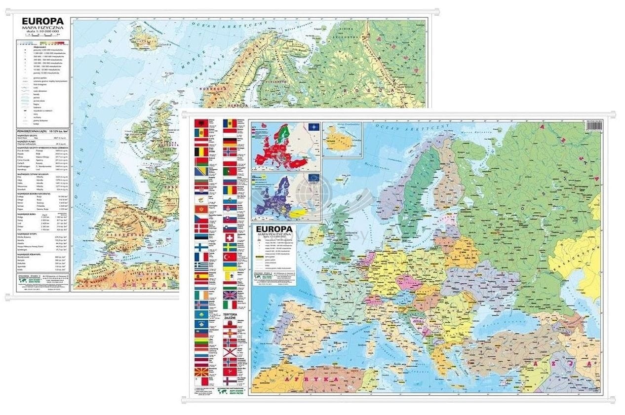 Europa. Dwustronna mapa ścienna MIDI. Fizyczna/polityczna. Wyd. 2025