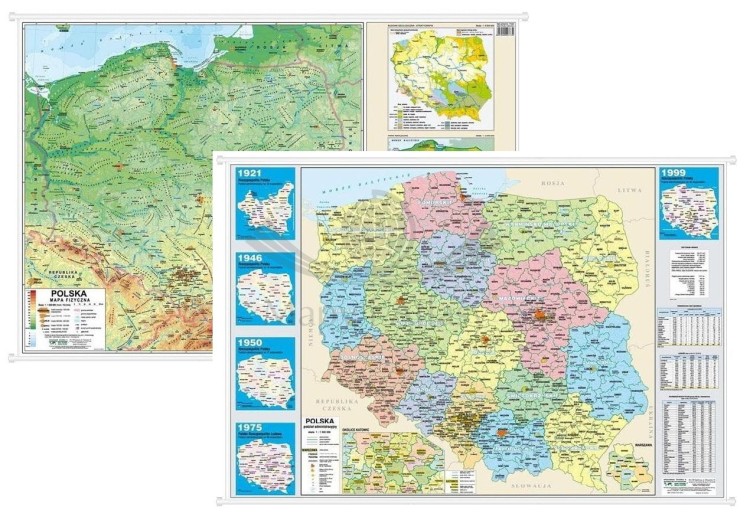 Polska. Dwustronna mapa ścienna midi. Fizyczna/administracyjna