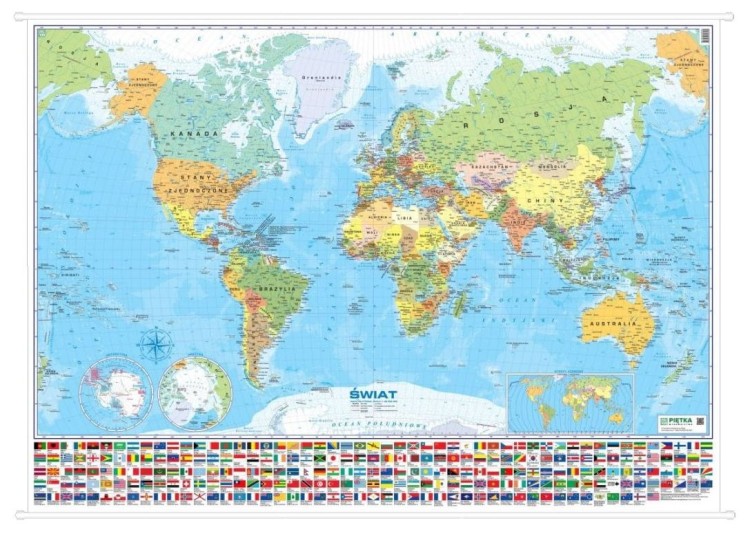 Świat 1:28 000 000. Mapa ścienna polityczna. Wydawnictwo Piętka