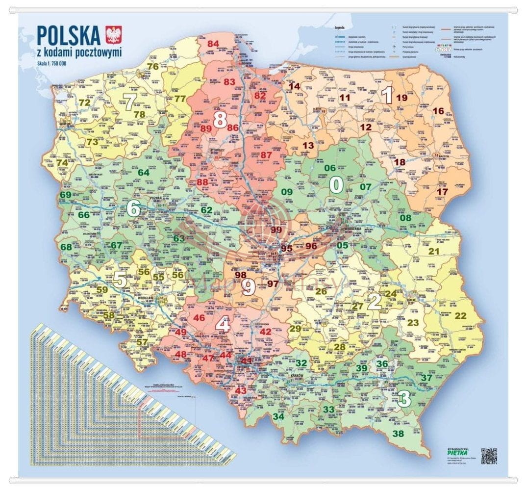 Polska 1:750 000. Kody pocztowe. Mapa ścienna. Wyd. 2025. Wersja STRONG