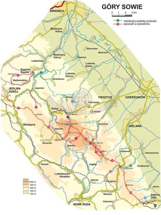 Góry Sowie. Przewodnik wydawnictwa Rewasz. Mapa poglądowa